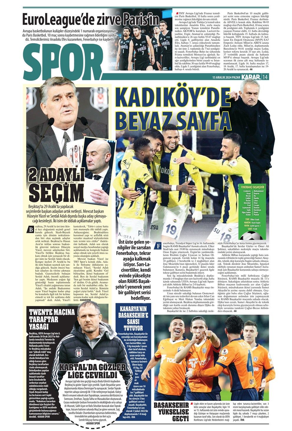 Günün spor manşetleri