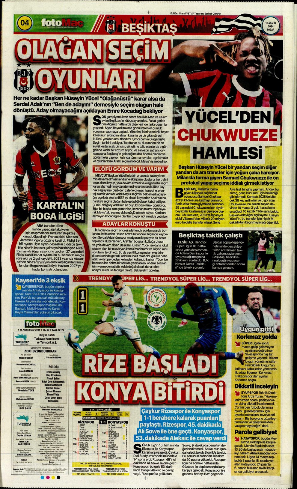 Günün spor manşetleri