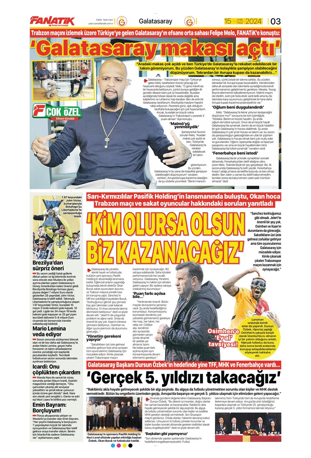 Günün spor manşetleri