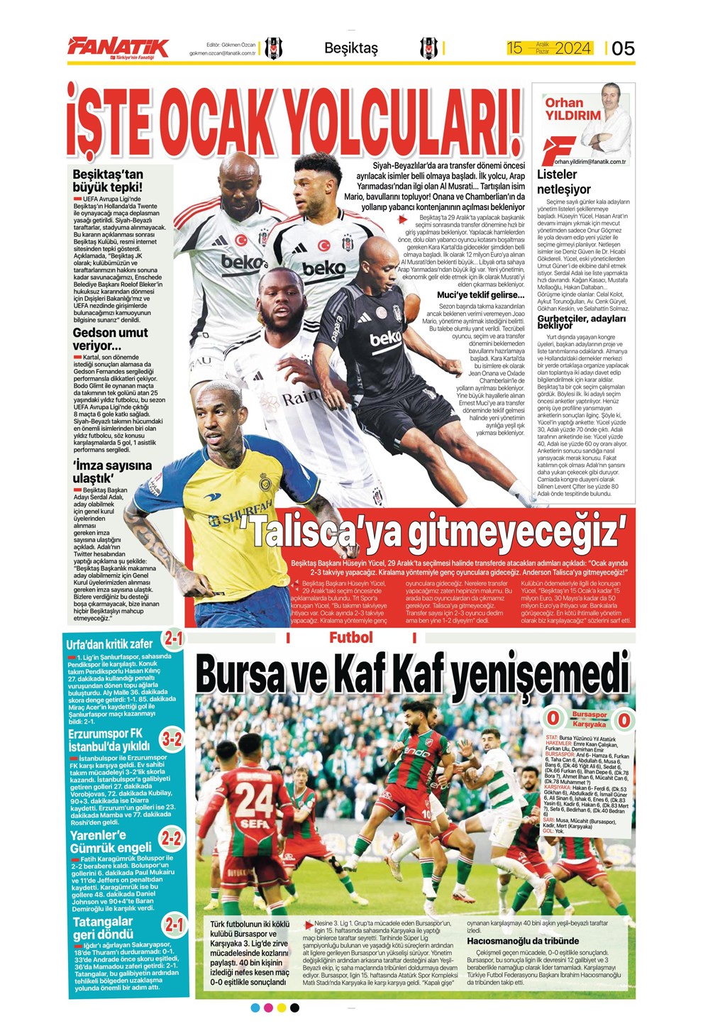 Günün spor manşetleri