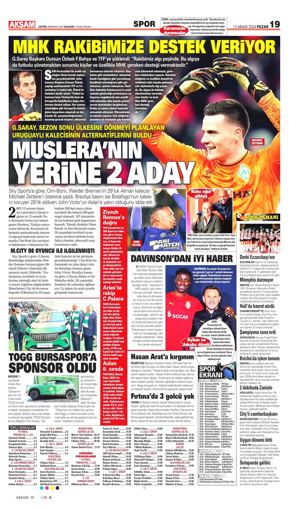 Günün spor manşetleri