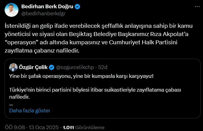CHP Parti Meclisi Üyesi  Bedirhan Berk Doğru