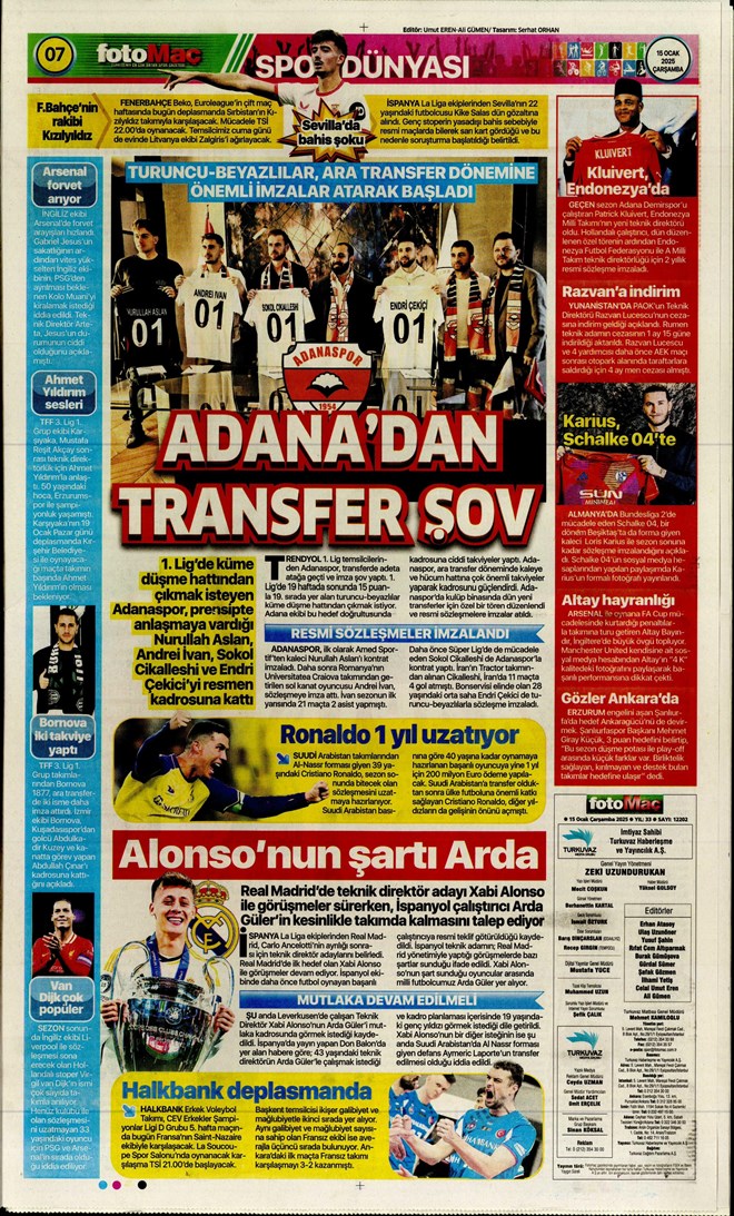 Günün spor manşetleri