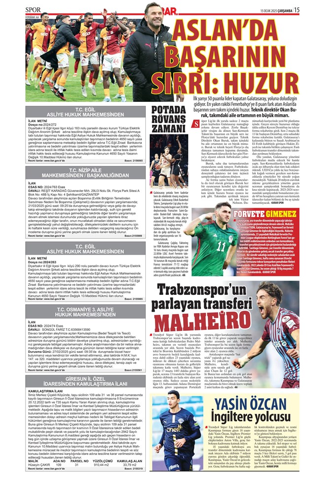 Günün spor manşetleri