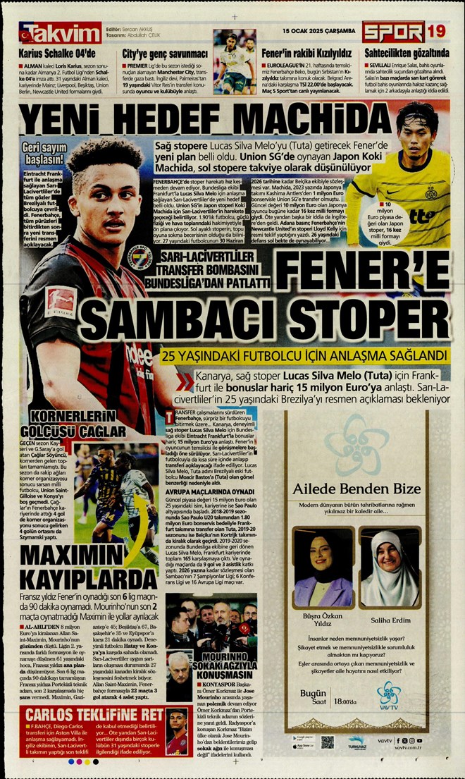 Günün spor manşetleri