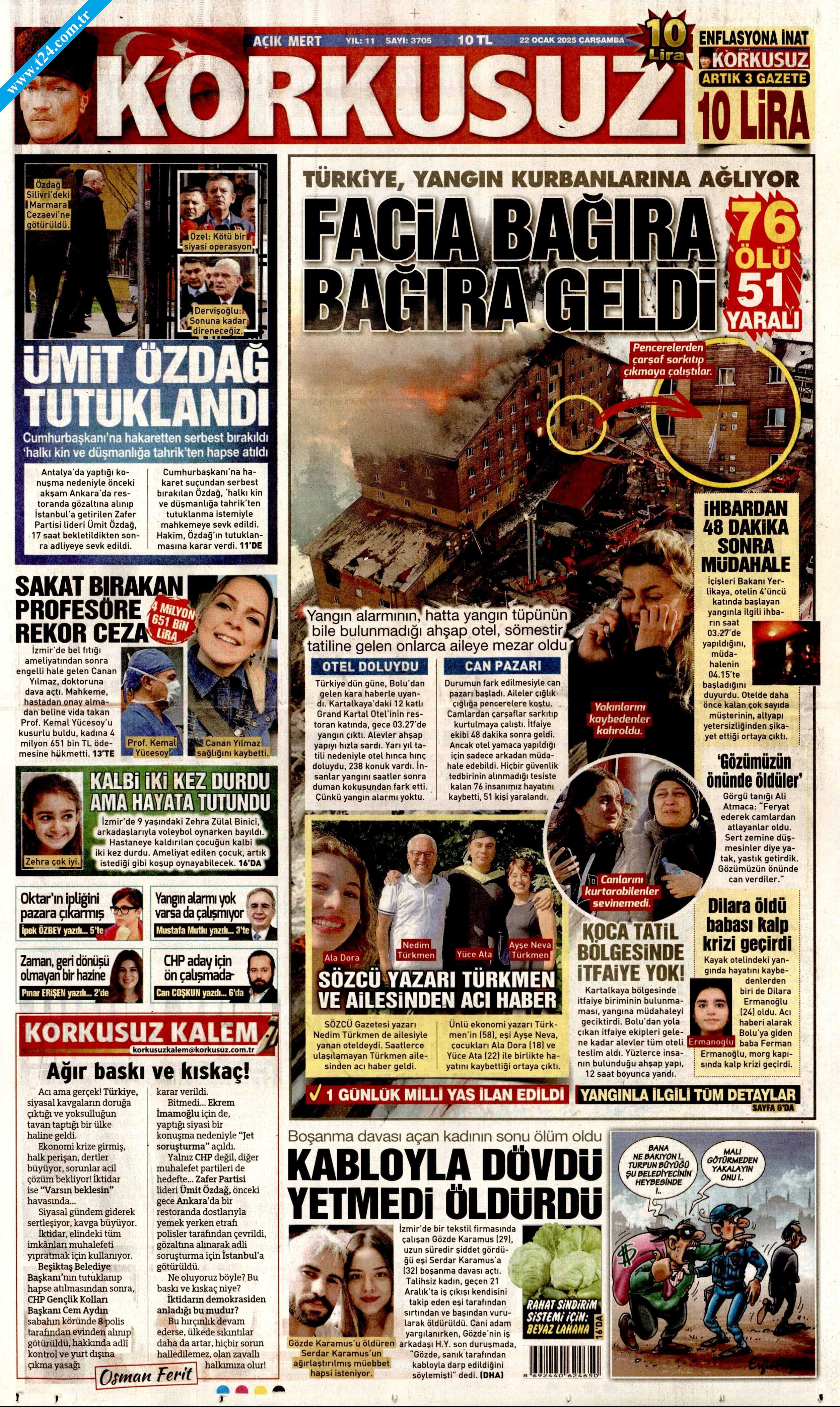 Bolu'daki yangın faciası gazetelere böyle yansıdı: Kartalkaya katliamı