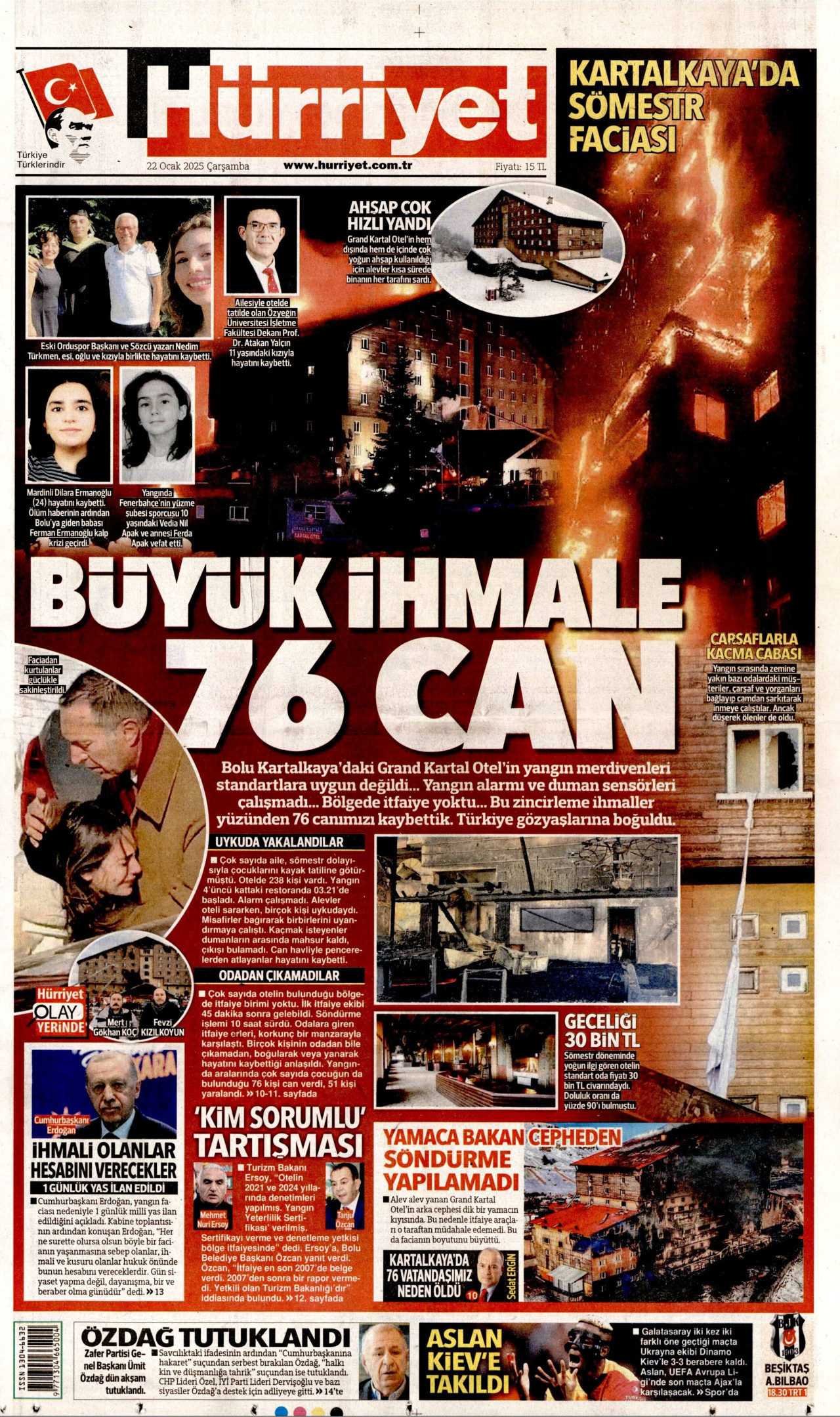 Bolu'daki yangın faciası gazetelere böyle yansıdı: Kartalkaya katliamı