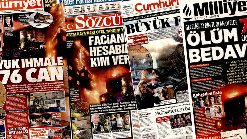 BOLU'DAKİ YANGIN FACİASI GAZETELERE BÖYLE YANSIDI