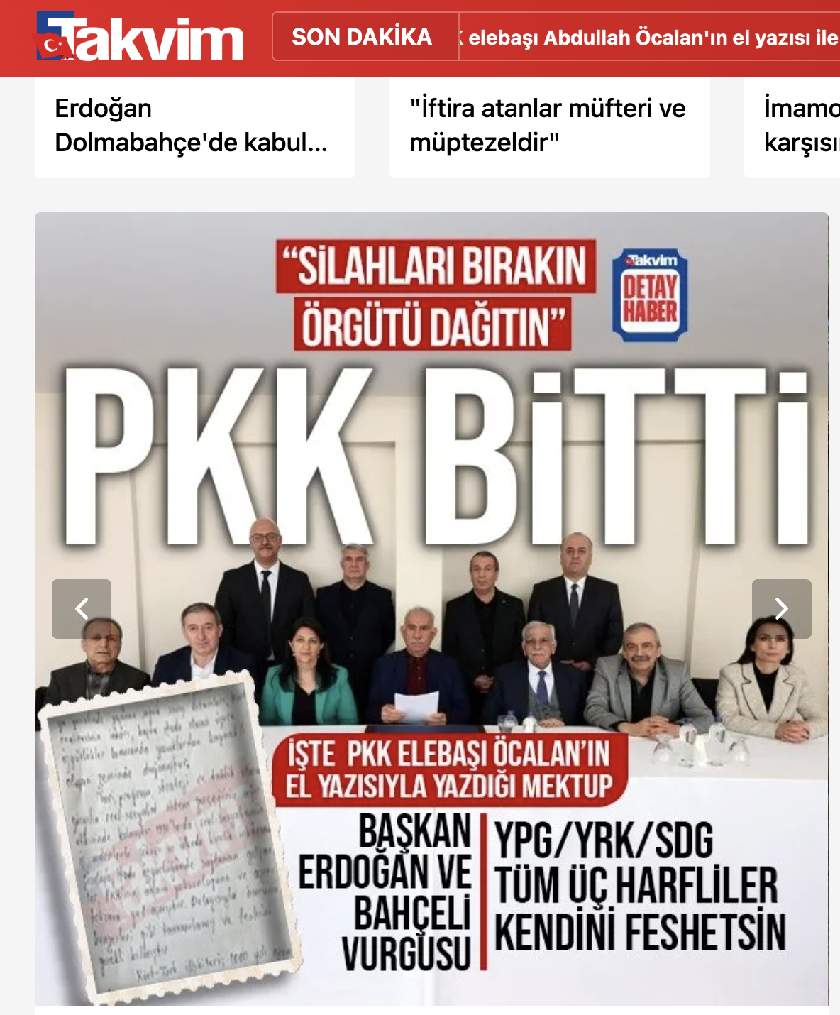Takvim | PKK bitti: "Silahları bırakın, örgütü dağıtın"