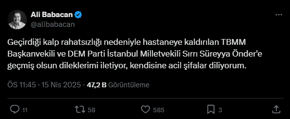 Sırrı Süreyya Önder, hastaneye kaldırıldı, siyasilerden ve gazetecilerden geçmiş olsun dilekleri