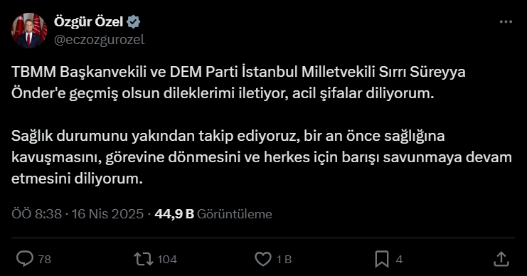 Siyasilerden ve gazetecilerden Sırrı Süreyya Önder için geçmiş olsun mesajları